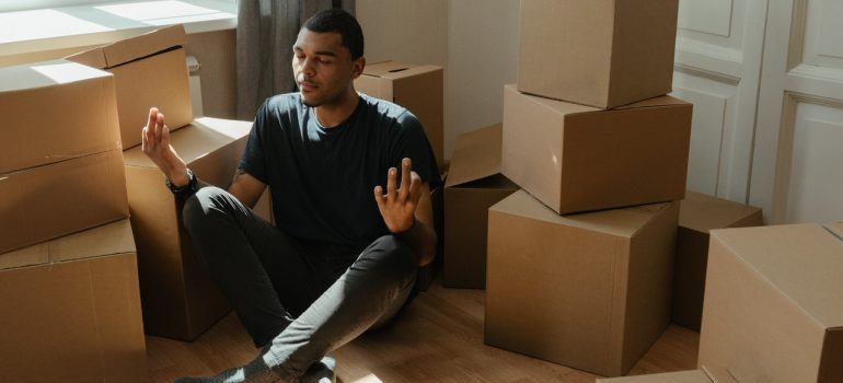 a man with boxes