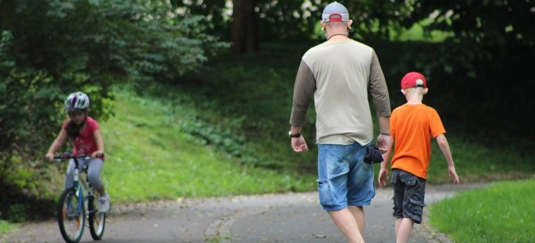 Father and son in a park