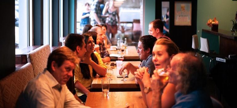 People chatting in a restaurant