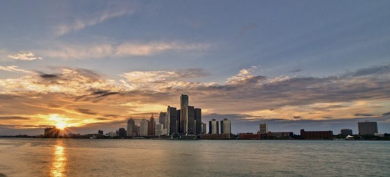 Detroit buildings on the bank