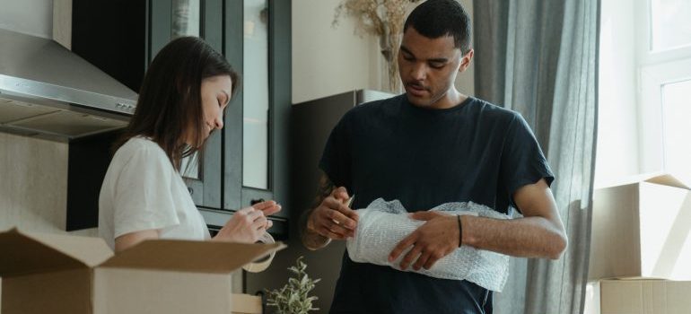 People packing items.