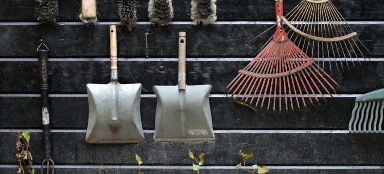 Separate garden tools when you pack lawn equipment for moving.