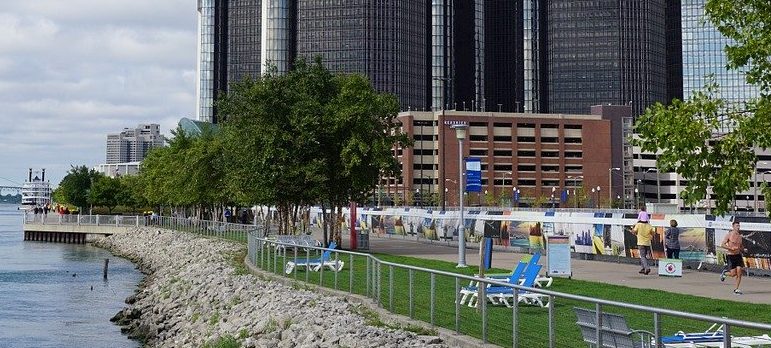 A few skyscrapers near the body of water