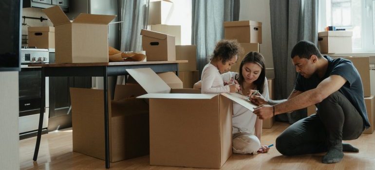 A family of three packing