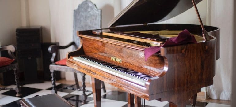 Piano in a living room.