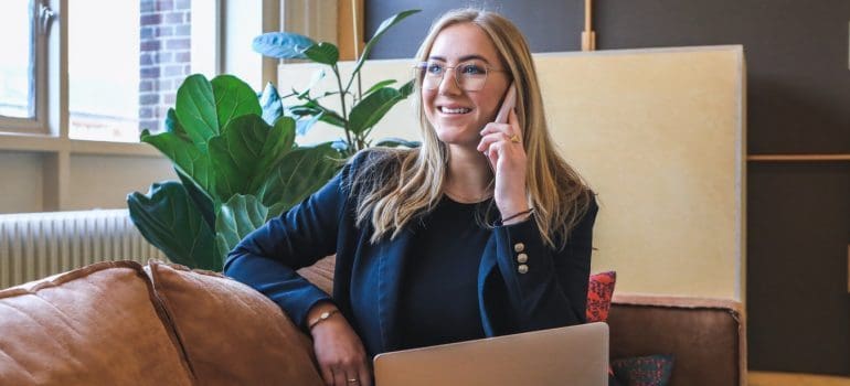 A woman talking on the phone