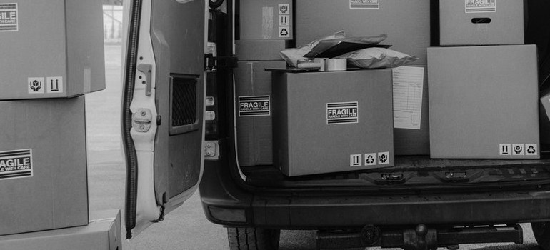 boxes in the moving truck